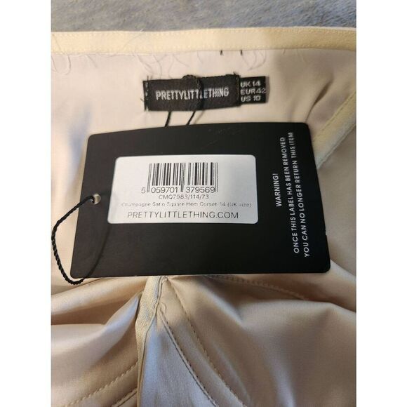 NWT PrettyLittleThing Size 10 US Champagne Satin Square Hem Corset Tank Top - Picture 3 of 3